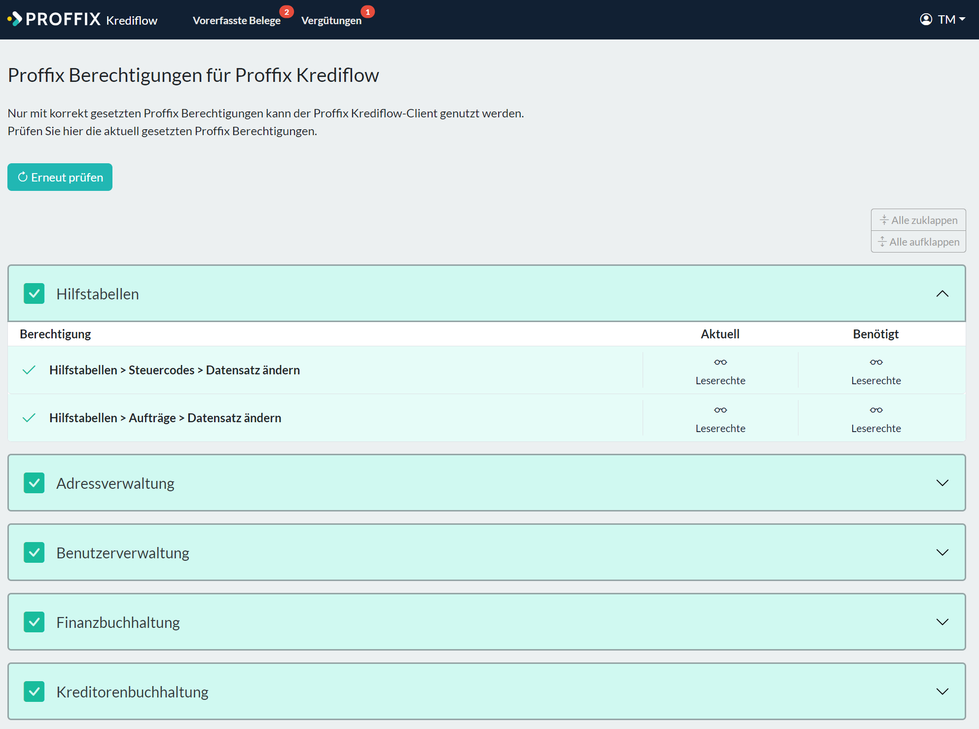 Krediflow_Berechtigungen Details