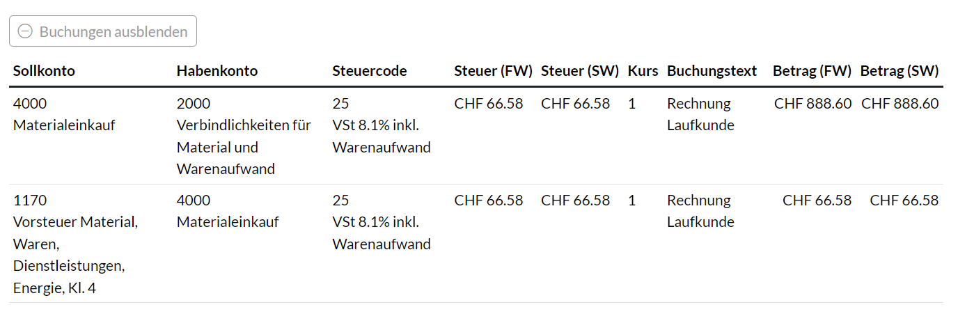 Krediflow_Vorerfasste Belege Buchungsdetails