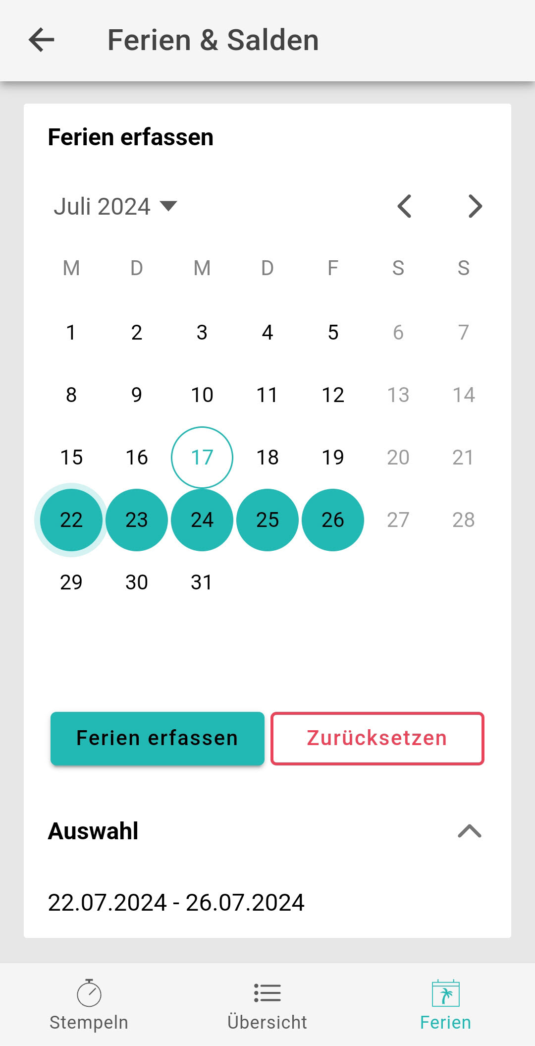 Time_Ferien erfassen