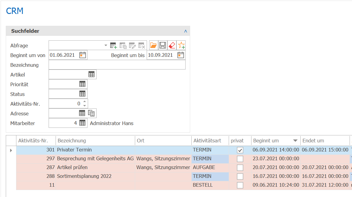CRM_Privater Termin Tabelle Admin