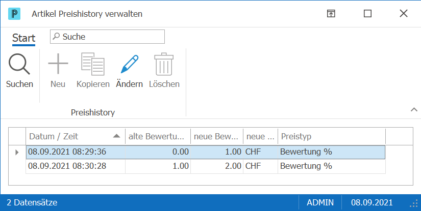 Artikel Preishistory verwaltenND