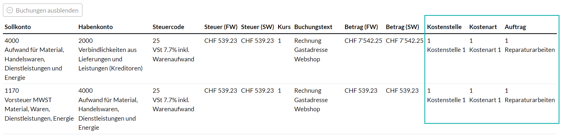 Krediflow_Vorerfasste Belege_BuchungsdetailsKST