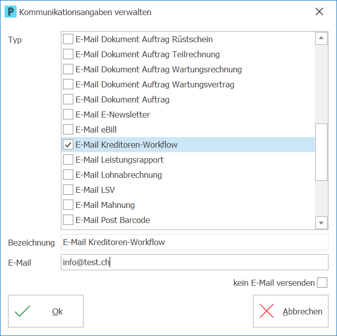 Kommunkationsangabe erfassen