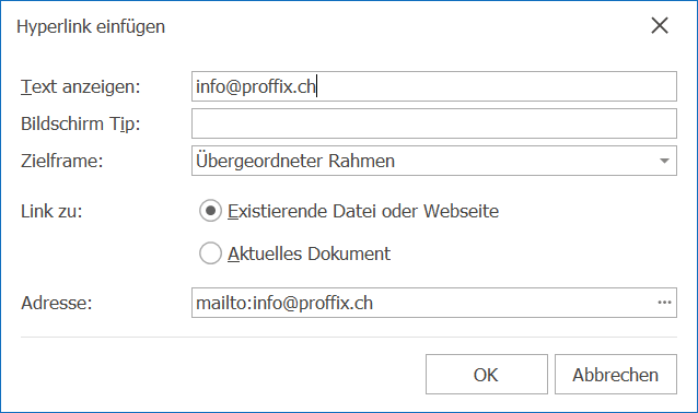Hyperlink Mailadresse