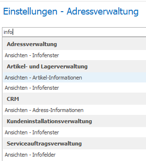 Einstellungen Suchfeld