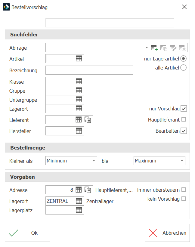 Einkauf Bestellung ab Bestellvorschlag