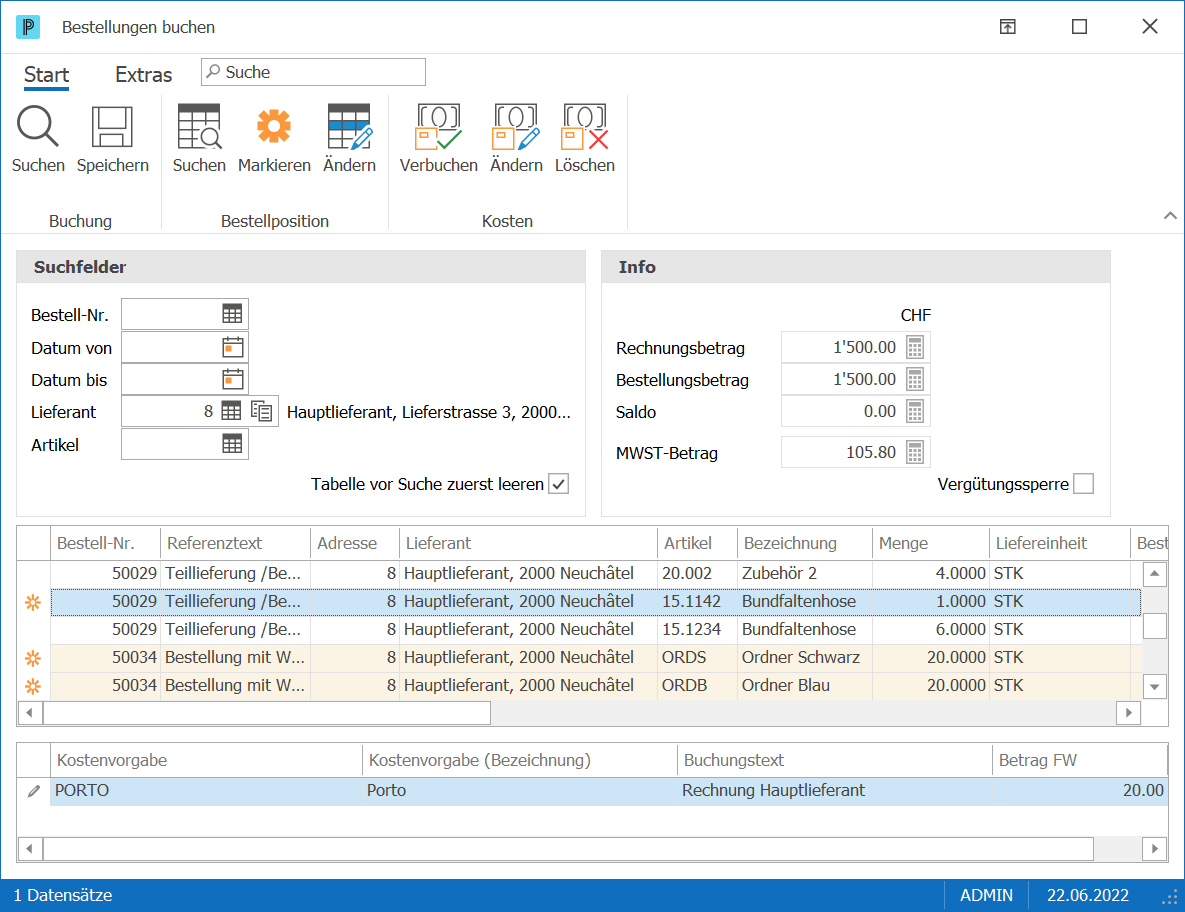 Kred_Bestellungen buchen