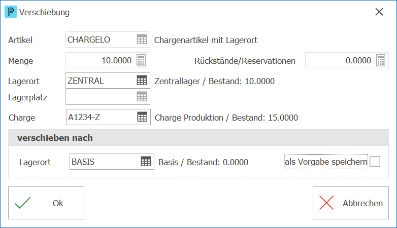 Artikel Verschiebung charge