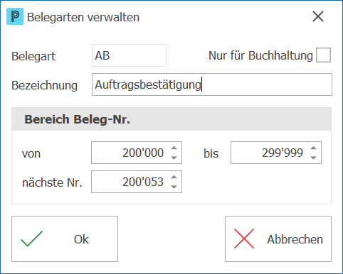 Belegarten verwalten