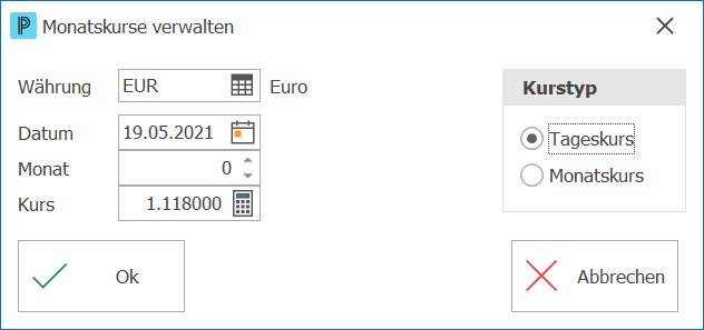 Monatskurse verwalten