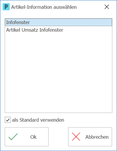 Artikelinfo auswählen