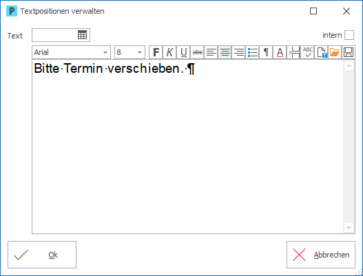 Einkauf Text verwalten
