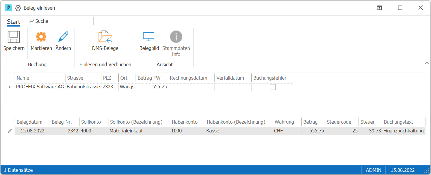 Fibu_Start_Beleg einlesen
