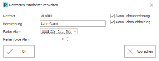 Notizarten Mitarbeiter verwalten