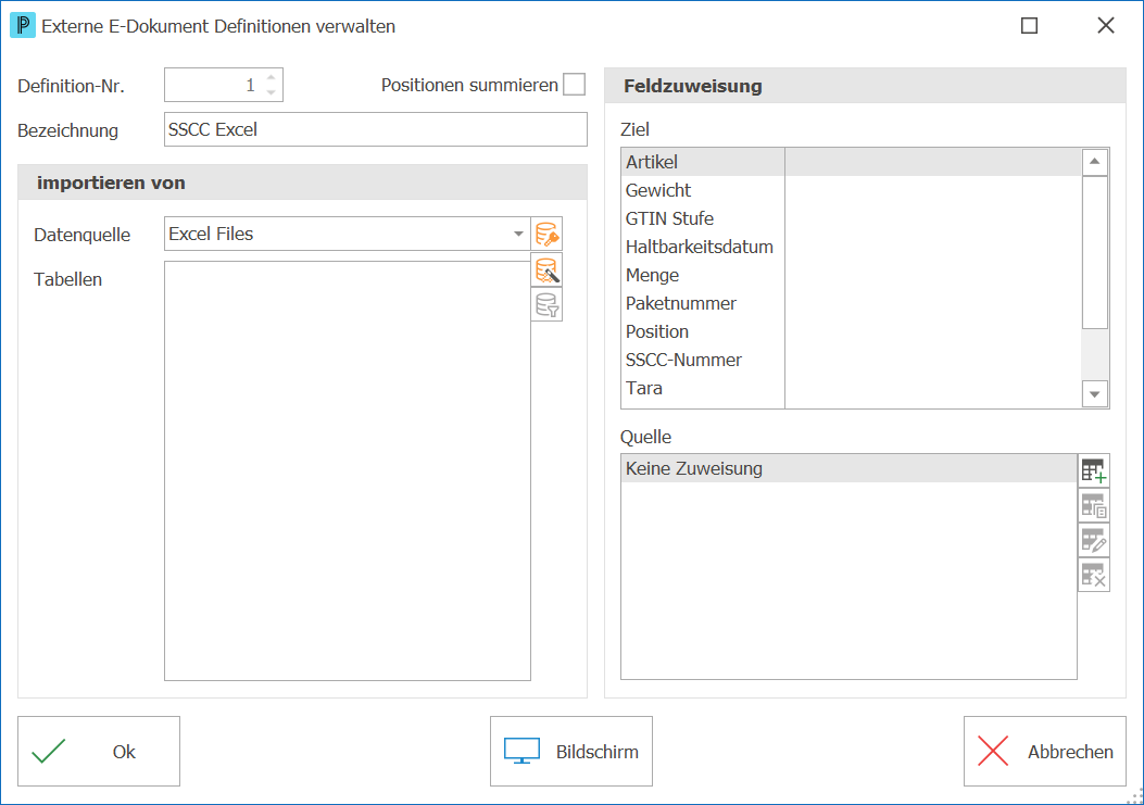 E-Dokumente_Externe E-Dokumente Definitionen verwalten
