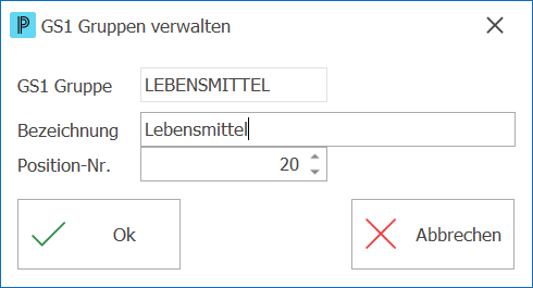 Lager GS1 Gruppen verwalten