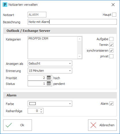 Notizarten Aufträge verwalten