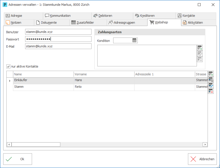 Adressen Webshop