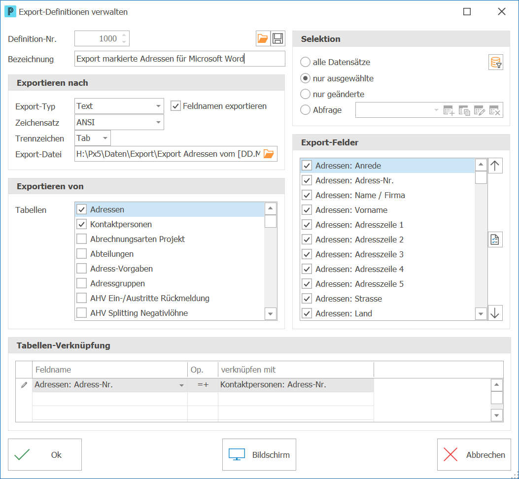 Exp_Export-Definition verwalten