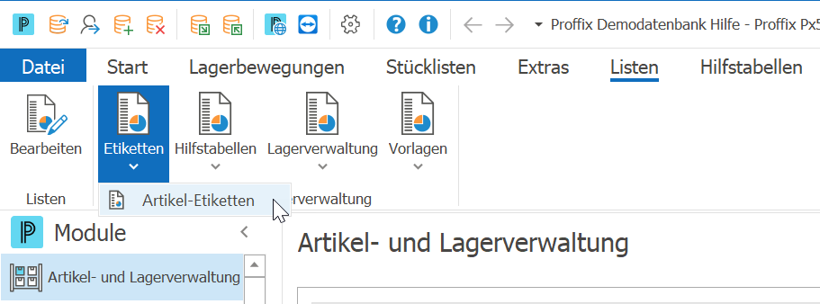 Artikel listen Etiketten