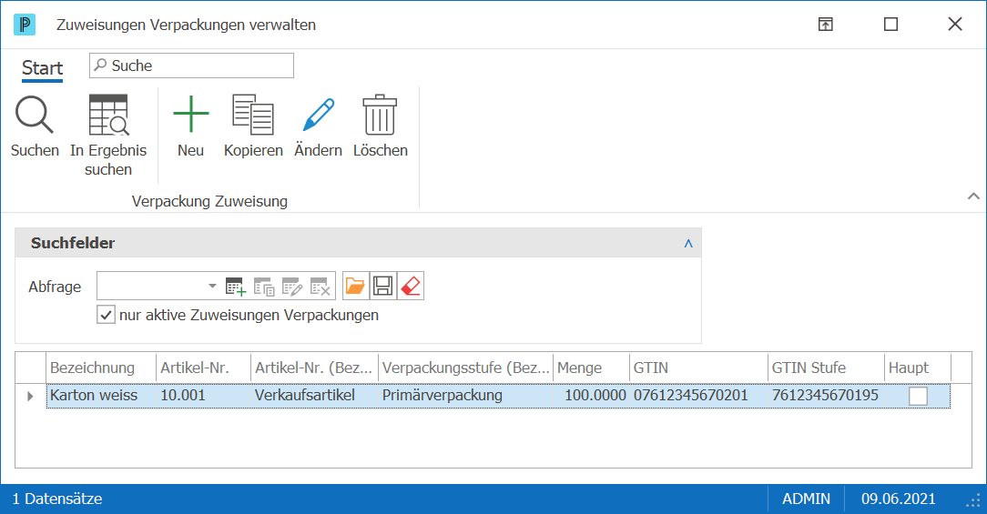 Artikel Zuweisung Verpackung verwalten 1