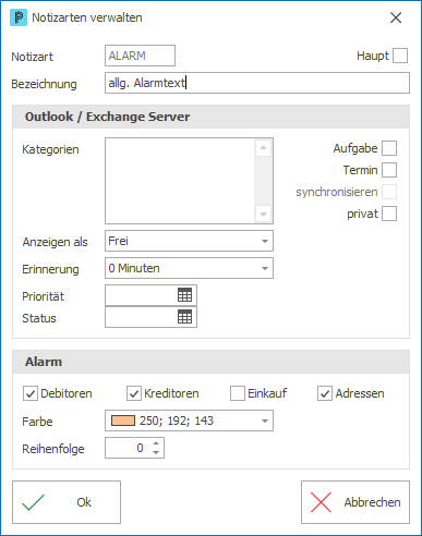 Notizarten verwalten