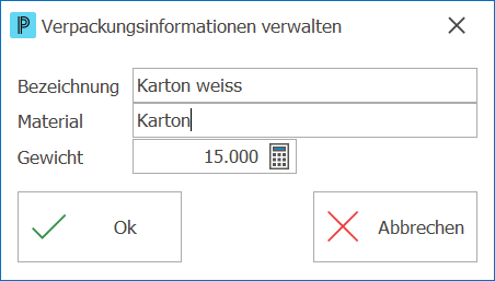 Lager Verpackungsinformationen verwalten