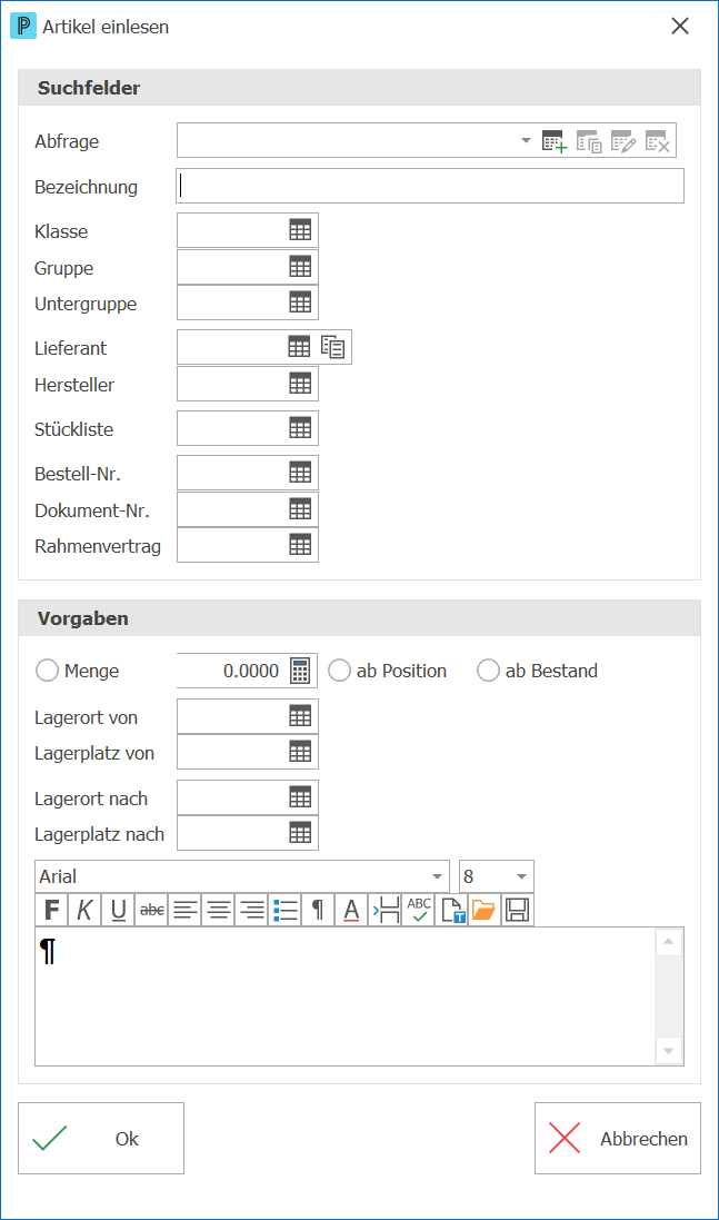 Service_Serviceposition_Verschiebungen_Artikel einlesen