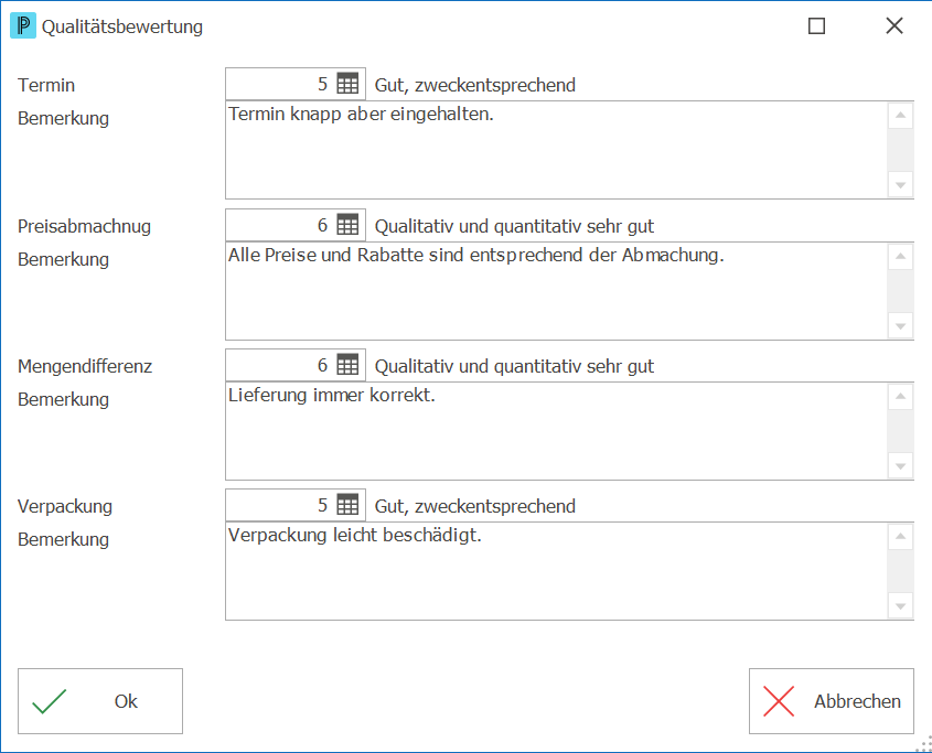 Einkauf Bestellstatus Qualitätsbewertung