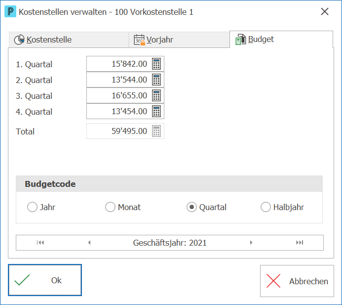 deb_kostenstellen verwalten_Register Budget