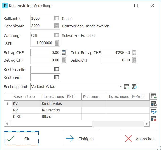 Fib_Start_Neue Buchung_Kostenstellen Verteilung