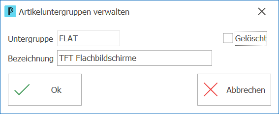 Lager Artikeluntergruppen verwalten