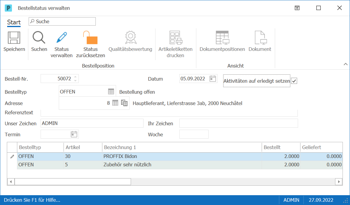 Einkauf Bestellstatus verwalten 2
