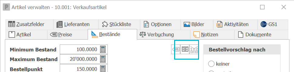 Artikel Bestände Artikeldetails
