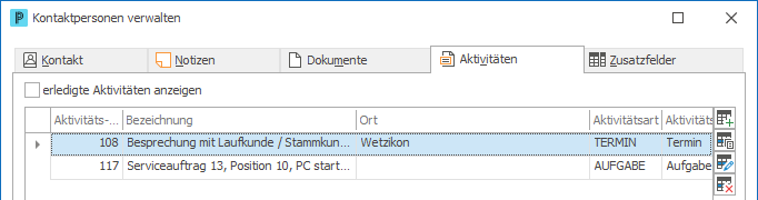AdresseKontakteAktivitäten