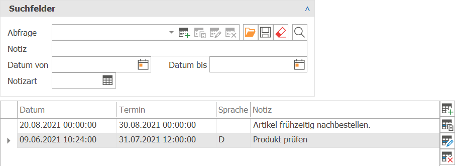 Artikel Notizen suchen