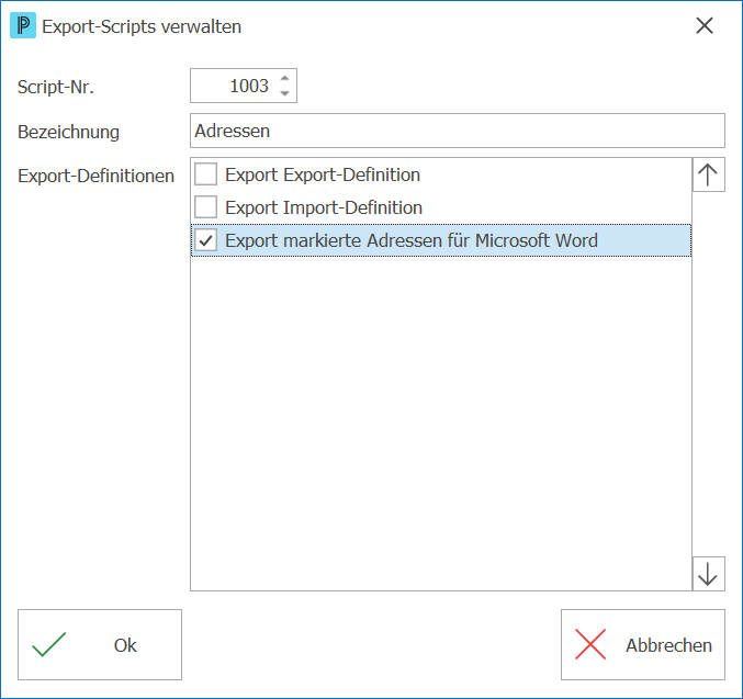 Exp_Export-Script verwalten