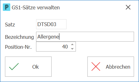 Lager GS1 Sätze verwalten