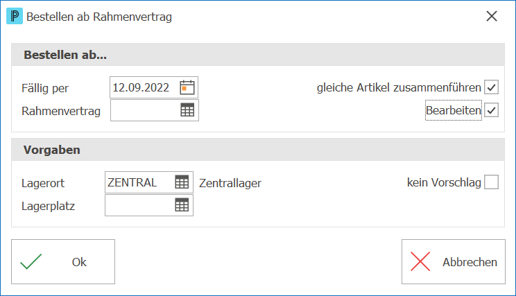 Einkauf Bestellung ab Rahmenvertrag