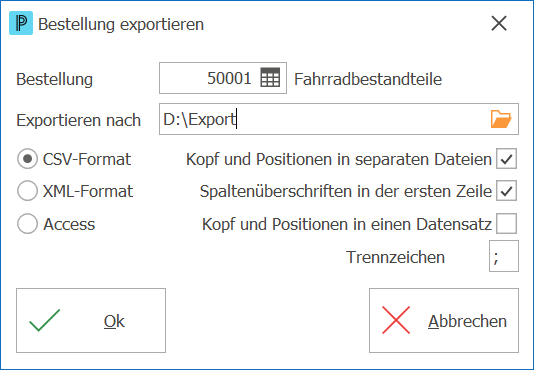 Einkauf Bestellung exportieren
