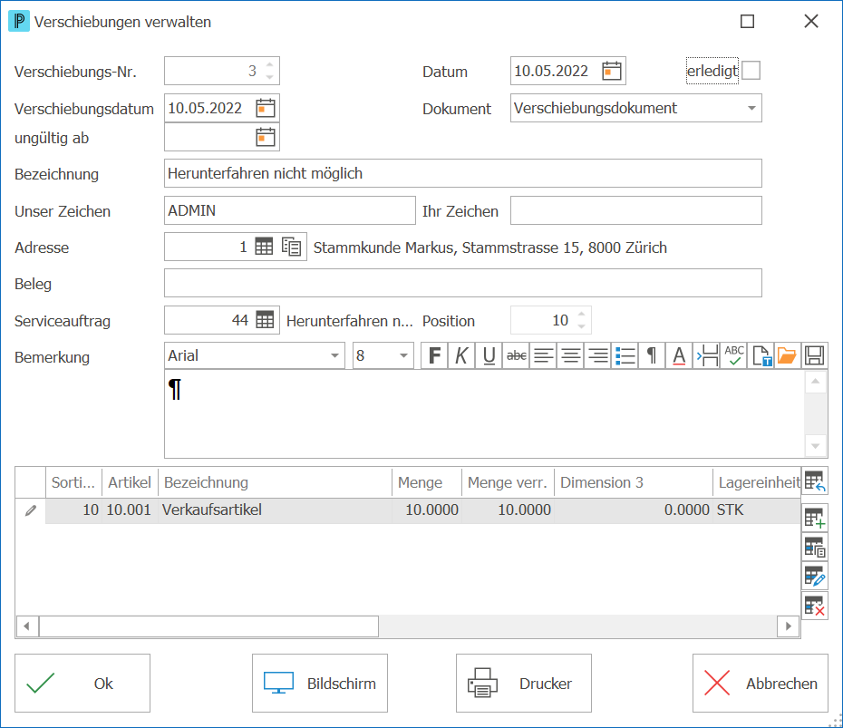 Service_Serviceposition_Verschiebungen_Verschiebungen verwalten