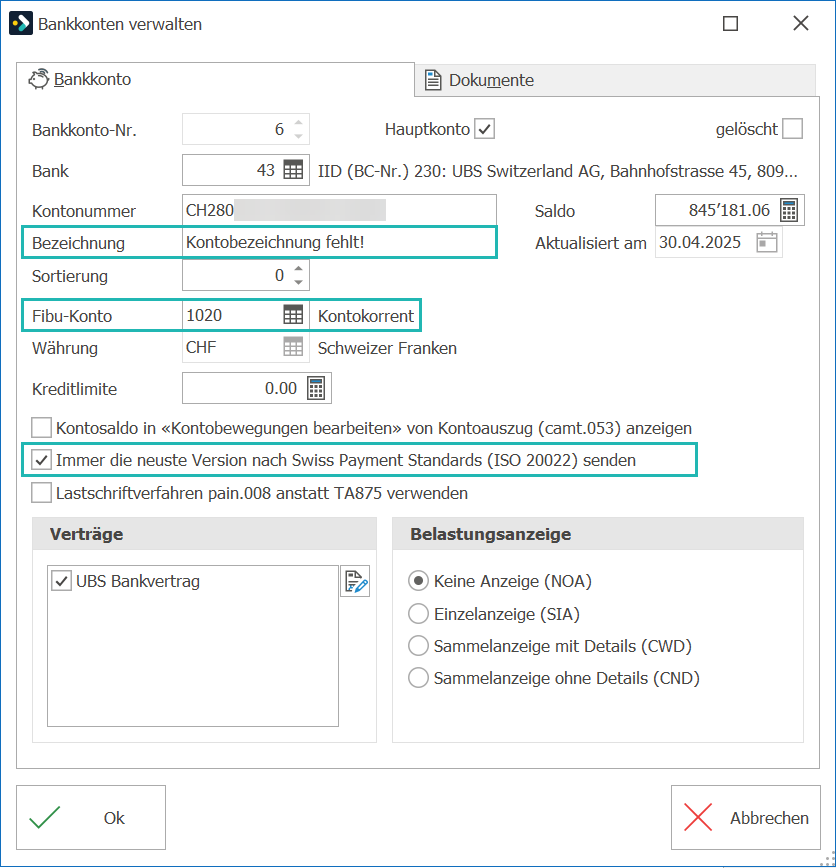 Fib_Exkurs_CS Migration_UBS Konto konfigurieren