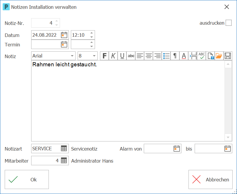 Kunden_Kundeninstallationen verwalten_Reg Notizen verwalten