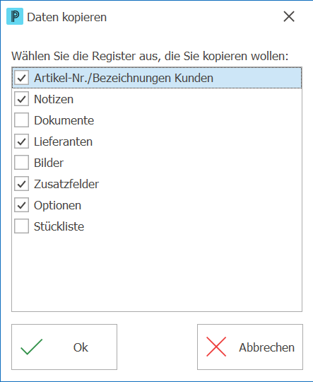 Artikel Sammelartikel Vorgabe-Artikel Daten kopieren