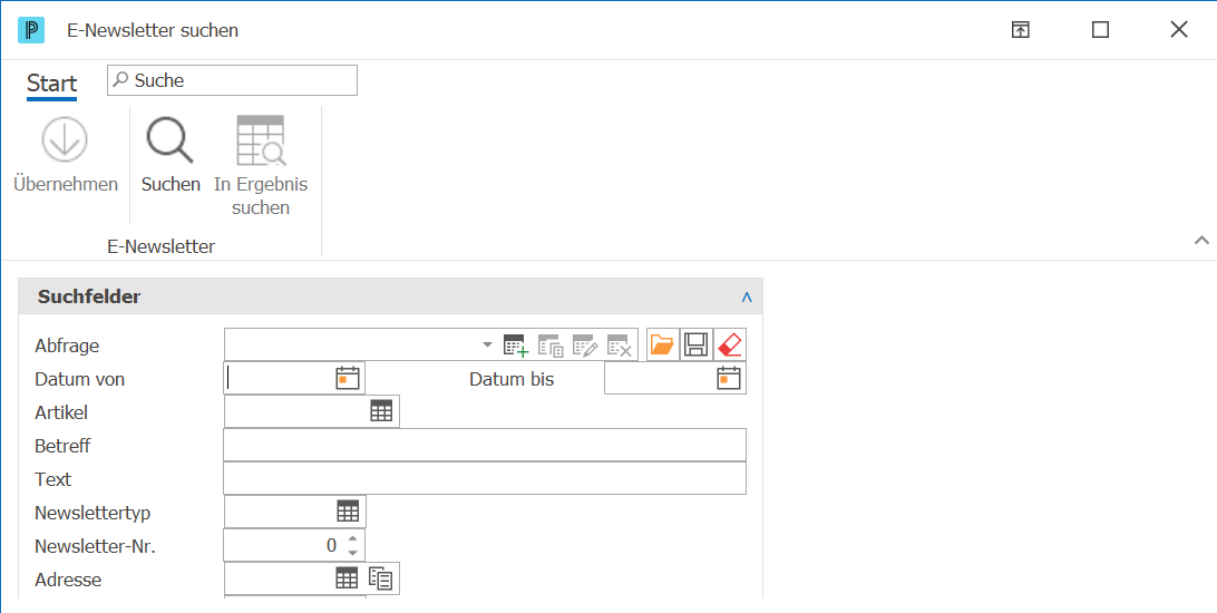 CRM_Newsletter_Extras_Newsletter suchen