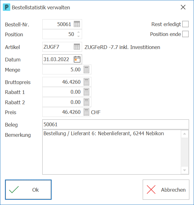 Einkauf Bestellstatistik verwalten