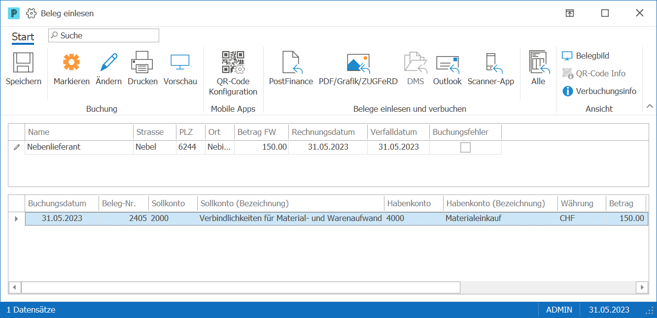 Kre_Beleg einlesen_Buchung PDF prüfen