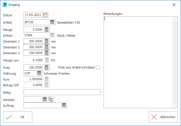 Einheitsmatrix verwalten beispiel m3 Lagereingang