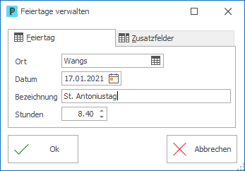 Feiertage verwalten