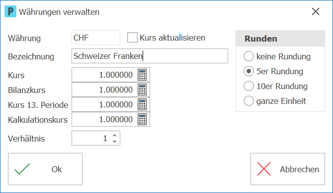 Währungen verwalten
